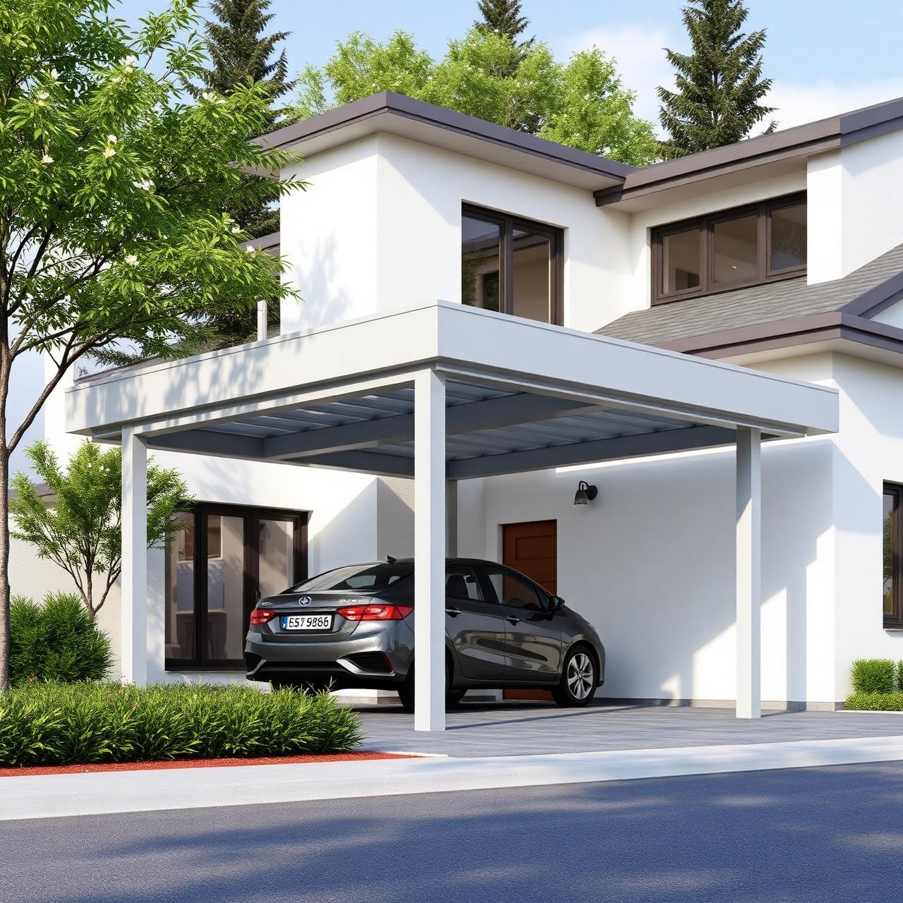 Modern aluminium carport in front of a home