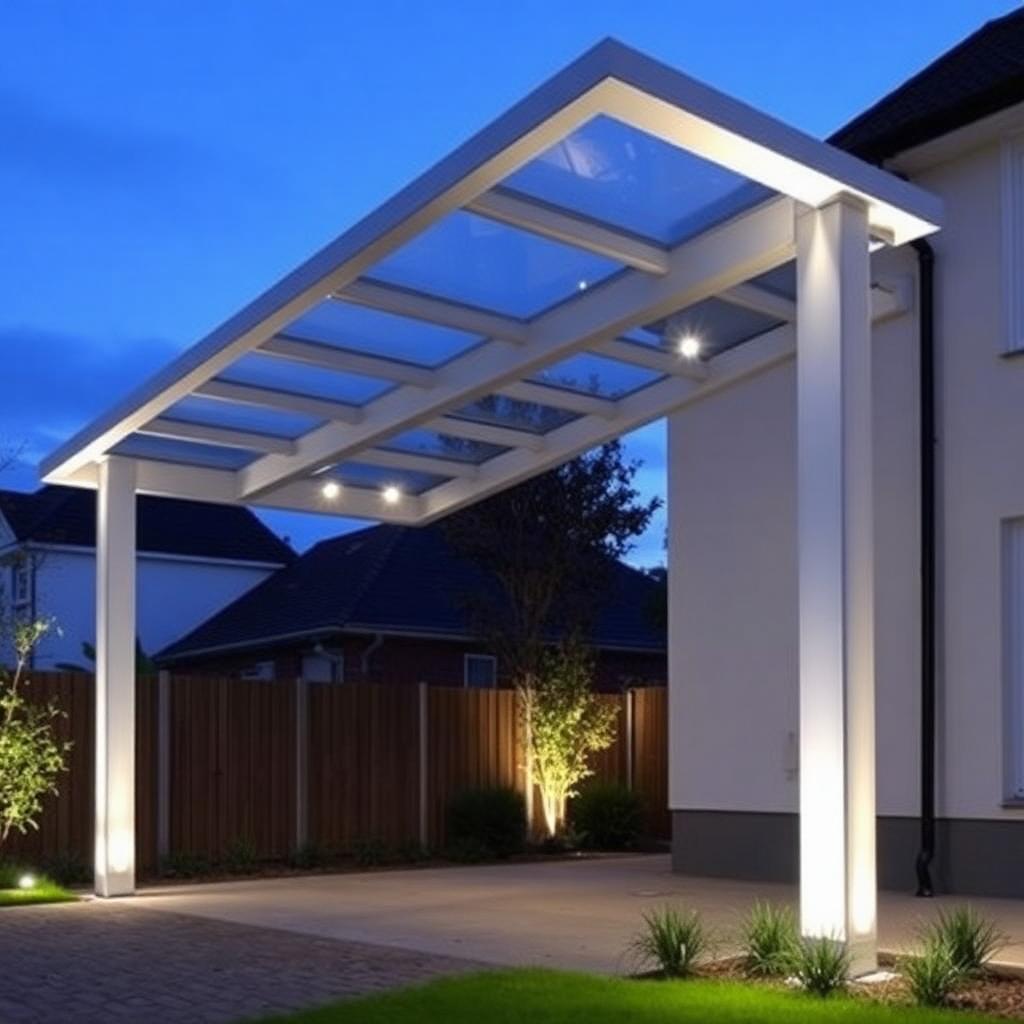 Double aluminium carport at evening