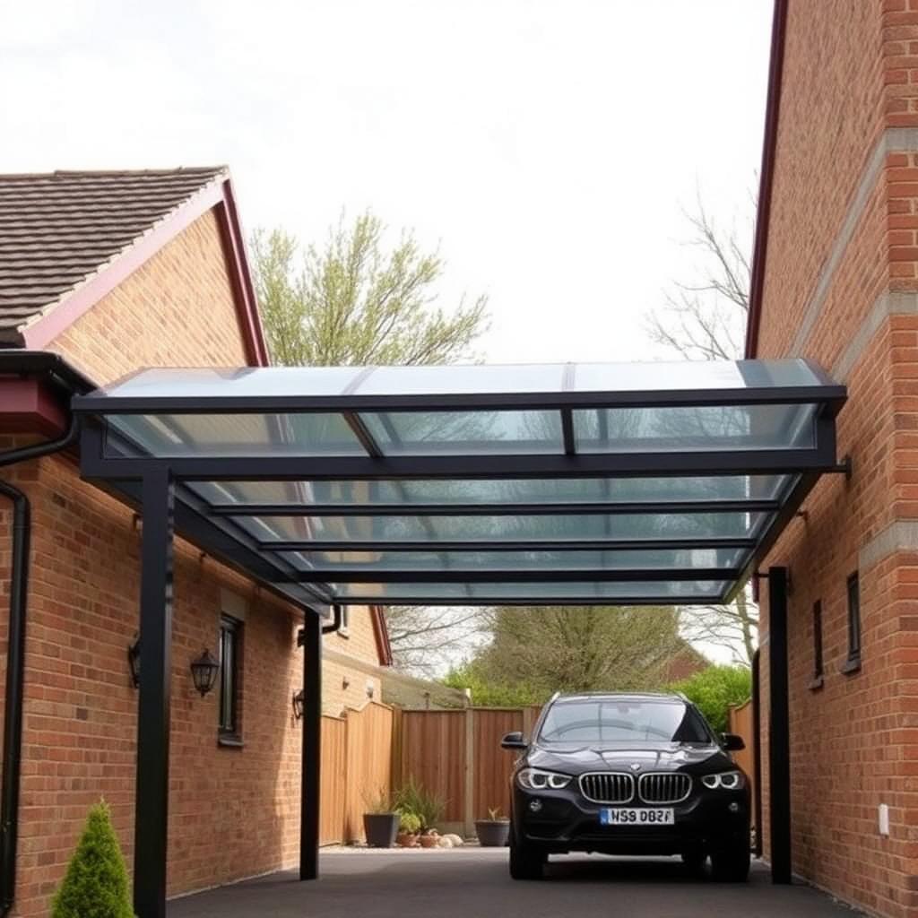 Aluminium carport with glass roof panels