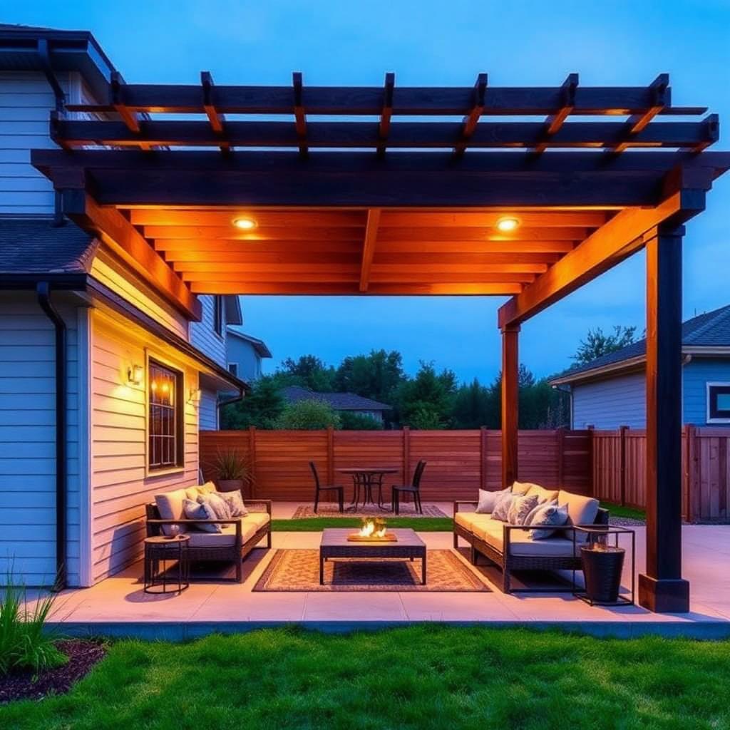 Pergola attached to modern home