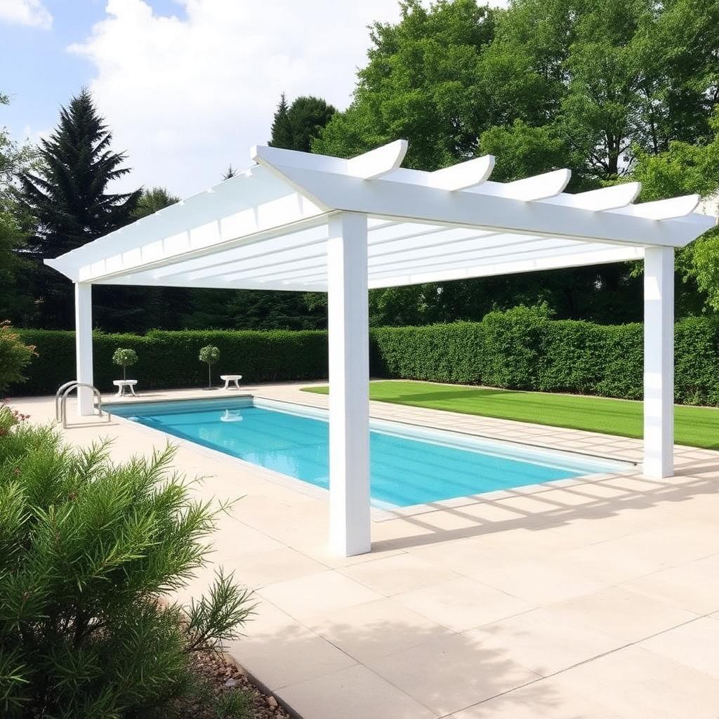 Freestanding pergola by a swimming pool