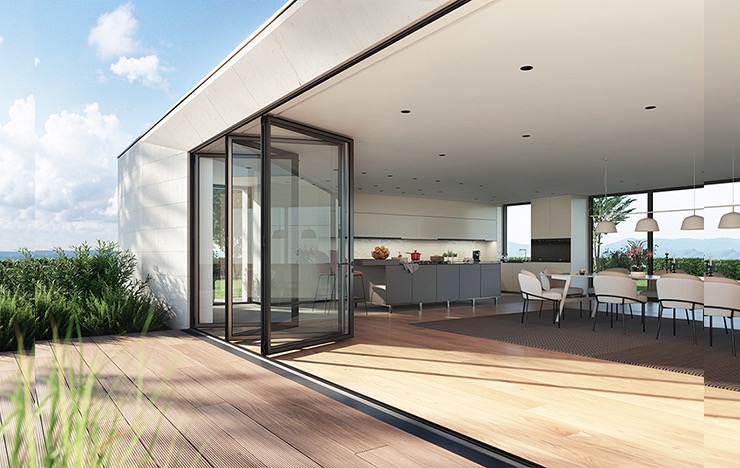 Sliding doors with mountain view