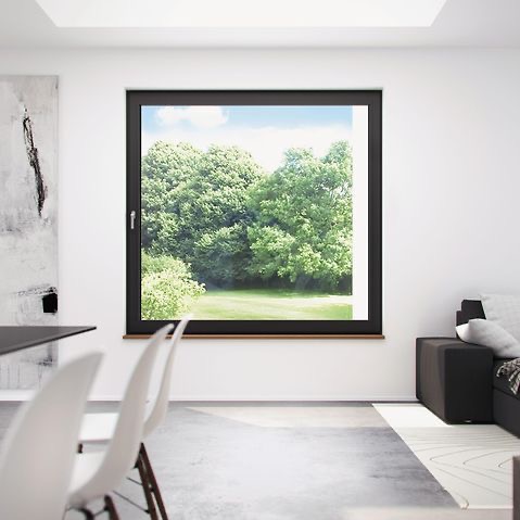Home exterior with aluminium windows at dusk