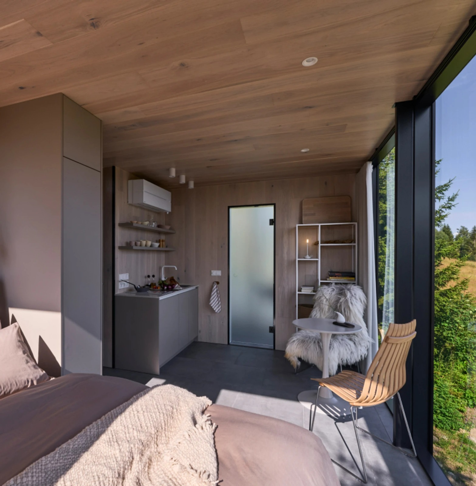 Modular house — interior with panoramic glazing